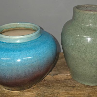 Sale Photo Thumbnail #267: Pair of Pisgah Forest Chinese Blue Glazed Vases