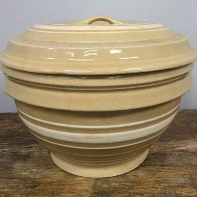 Sale Photo Thumbnail #139: 1900s Yellowware Covered Bowl