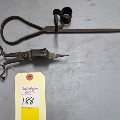 Sale Photo Thumbnail #203: Early Candle Holder & Candle Snuffer Lot