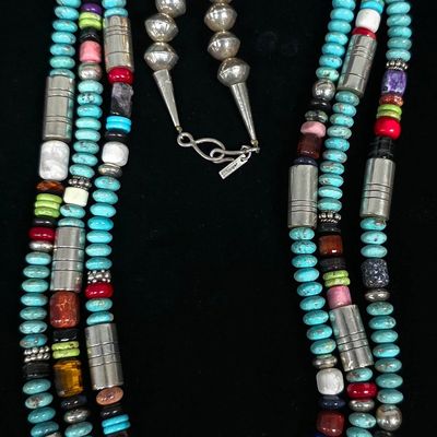 Sale Photo Thumbnail #33: Navajo T Singer Sterling & Bead Treasure Necklace