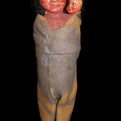 Sale Photo Thumbnail #303: 10 1/2" Native American Skookum Doll with Papoose / Baby