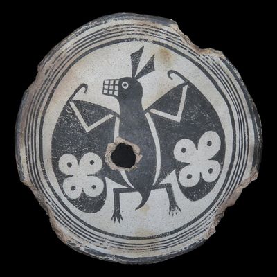 Sale Photo Thumbnail #203: 6" Mimbres-Style Bat Effigy Painted Pottery Bowl, Southwestern Pottery