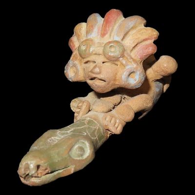 Sale Photo Thumbnail #195: 3 1/4" Pre-Columbian-Style Human / Snake Effigy Pipe, Mexico