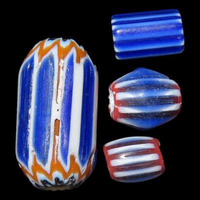 Sale Photo Thumbnail #320: Lot of 4 Chevron Trade Beads, St. Louis Area, Found by Ronald Knowles