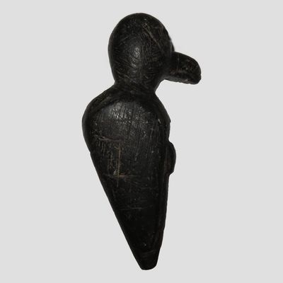 Sale Photo Thumbnail #145: 6" Bird Effigy Pipe, Motley COA, Steatite, Bartow Co., Georgia, Broken and Reglued at Beak, Ex. Walter Nelson Collection