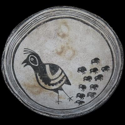 Sale Photo Thumbnail #227: 5 7/8" Mimbres-Style Quail Effigy Painted Pottery Bowl, Southwestern Pottery