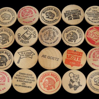 Sale Photo Thumbnail #418: Large Lot of Antique Advertising Wooden Nickels
