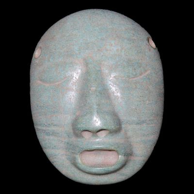 2 3/4" Pre-Columbian Mask, Motley COA, Jade, Guatemala, Nice Example