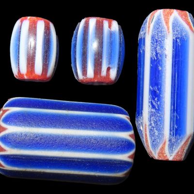 Sale Photo Thumbnail #283: Lot of 4 Chevron Trade Beads, St. Louis Area, Found by Ron Knowles