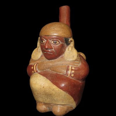 Sale Photo Thumbnail #119: 8" Pre-Columbian-Style Moche Human Effigy Stirrup Bottle, Peru