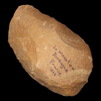 Sale Photo Thumbnail #319: 4 7/8" Acheulean Early Man Blade / Paleolithic Hand Axe, Le Moustier, Dordogne, France, 1898, Reported 150,000-250,000 Years Old