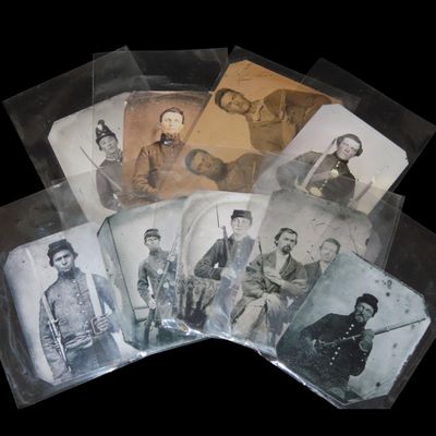 Sale Photo Thumbnail #704: Lot of 10 Vintage Metal Tintype-Style Photos of Civil War Soldiers