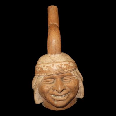 9 1/4" Pre-Columbian-Style Moche Human Effigy Portrait Vessel, Peru