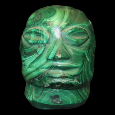 3 3/4" Pre-Columbian Human Effigy Head, Motley COA, Colorful Polished Malachite, South America