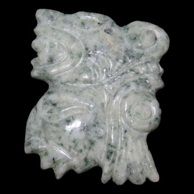 Sale Photo Thumbnail #189: 1 1/2" Pre-Columbian Mayan Dual Effigy Pendant, Motley COA, Jade, Guatemala, Human with Jaguar Headdress