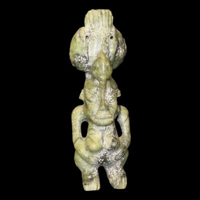 10 3/4" Massive Pre-Columbian Mayan Human Effigy with Bird Headdress, Motley COA, Jade, Guatemala, Very Large Elaborate Example