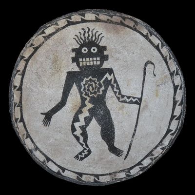 Sale Photo Thumbnail #191: 5 15/16" Mimbres-Style Human Effigy Painted Pottery Bowl, Southwestern Pottery