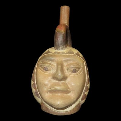 9 1/4" Pre-Columbian-Style Moche Human Effigy Portrait Vessel, Peru