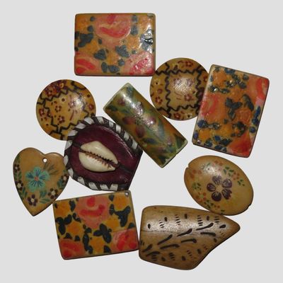 Sale Photo Thumbnail #654: Lot of Vintage Hand-Painted Bone Pendants / Beads