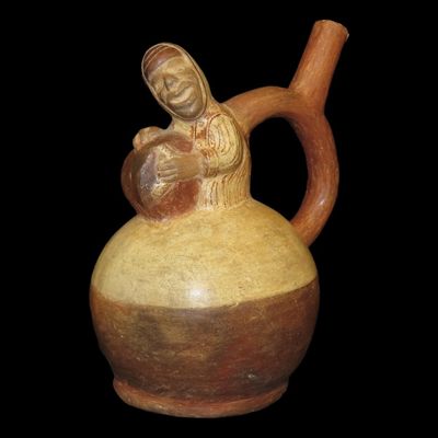 Sale Photo Thumbnail #197: 8 1/4" Pre-Columbian-Style Inca / Moche Human Effigy Stirrup Bottle, Peru