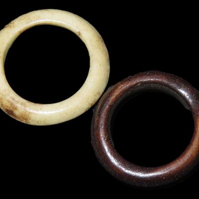 Sale Photo Thumbnail #473: Pair of Pre-Columbian Bone Rings or Beads, Mexico