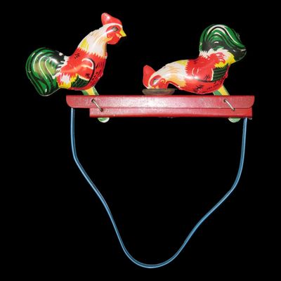 Sale Photo Thumbnail #584: Antique Metal Tin Toy Depicting Feeding Chickens, 1950s-1960s, Lithographed Children's Toy, Working Condition with All Parts Moving as Intended