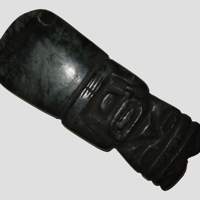 7 5/8" Huge Pre-Columbian Axe God, Motley COA, Jade, Costa Rica, Broken and Reglued