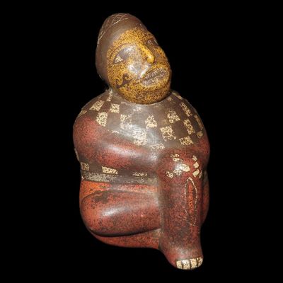 7 1/4" Pre-Columbian-Style Nazca Human Effigy Stirrup Whistling Vessel, Peru, Nice Whistle Pot