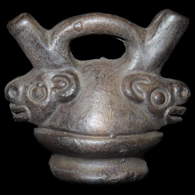 Sale Photo Thumbnail #245: 2 1/8" Miniature Pre-Columbian-Style Moche Dual-Headed Jaguar, Peru