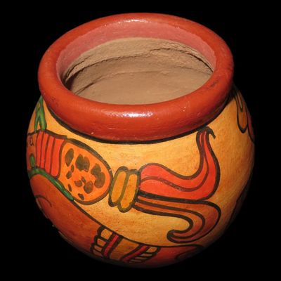 Sale Photo Thumbnail #605: Pre-Columbian-Style Mayan Human Effigy Pottery Bowl