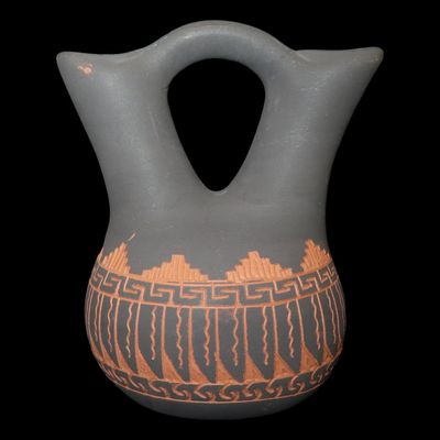 Sale Photo Thumbnail #248: 5 1/8" Navajo Hand-Etched Wedding Vase, Signed, Southwestern Pottery