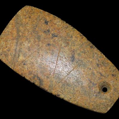Sale Photo Thumbnail #157: 4" Engraved and Tallied Hardstone Pendant, Motley COA, Wayne Co., Ohio