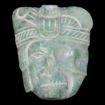 Sale Photo Thumbnail #129: 1 7/8" Pre-Columbian Human Effigy Mask Pendant, Motley COA, Jade, Guatemala