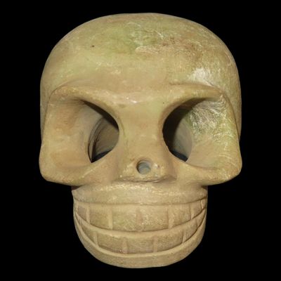 Sale Photo Thumbnail #374: Pre-Columbian Carved Stone Skull, Translucent Green Jadeite, Mexico
