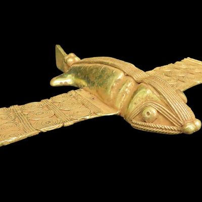 Sale Photo Thumbnail #117: 7 5/16" Tairona-Style Flying Fish Effigy, Gold-Plated, Colombia