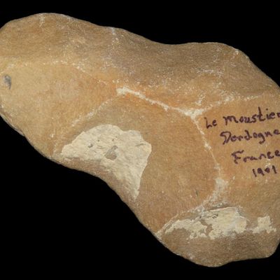 Sale Photo Thumbnail #339: 4 7/8" Acheulean Early Man Blade / Paleolithic Hand Axe, Le Moustier, Dordogne, France, 1901, Reported 150,000-250,000 Years Old, Attributed to Homo erectus