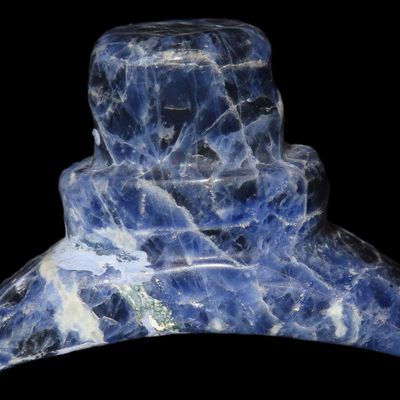 Sale Photo Thumbnail #205: 1 1/2" Pre-Columbian Lip Labret, Motley COA, Colorful Blue Sodalite, Great Polish