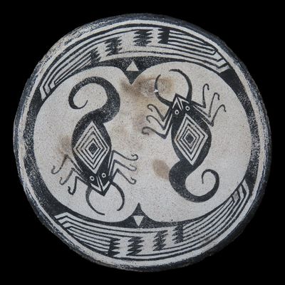 Sale Photo Thumbnail #251: 6" Mimbres-Style Dual Scorpion Effigy Painted Pottery Bowl, Southwestern Pottery