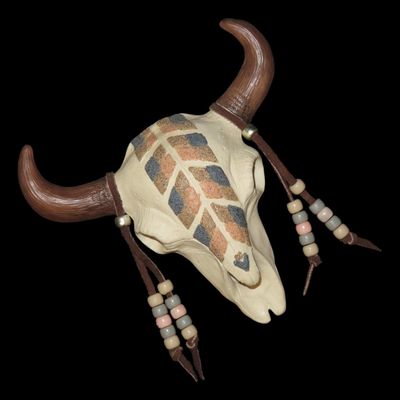 Sale Photo Thumbnail #639: Vintage Ceramic Buffalo / Bison Skull Art, Decorative Piece