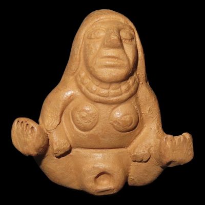 Sale Photo Thumbnail #257: 1 1/2" Miniature Pre-Columbian-Style Moche Erotic Female Effigy Vessel, Peru