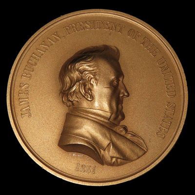 Sale Photo Thumbnail #500: 3" Vintage James Buchanan Indian Peace Medal