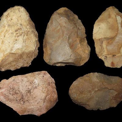 Sale Photo Thumbnail #250: Lot of 5 Flint Celts & Blades, St. Charles Co., Missouri, Found by Ron Knowles