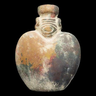 Sale Photo Thumbnail #185: 7 1/4" Pre-Columbian-Style Pottery Canteen / Water Jug with Decorated Neck, Western Mexico
