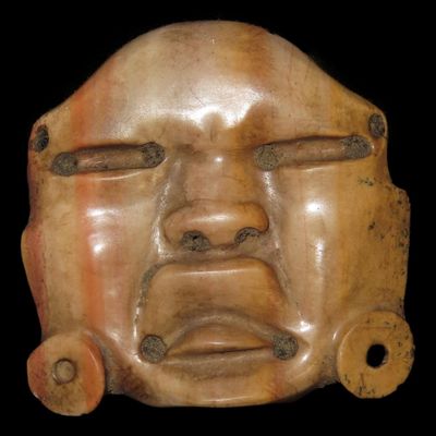 Sale Photo Thumbnail #111: 2 1/16" Pre-Columbian Olmec Mask / Miniature Maskette / Pendant / Gorget, Motley COA, South America