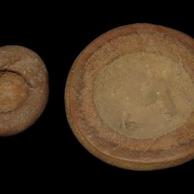Sale Photo Thumbnail #352: Pair of Stone Paint Pots / Miniature Stone Bowls, St. Charles Co., Missouri, Found by Ronald Knowles