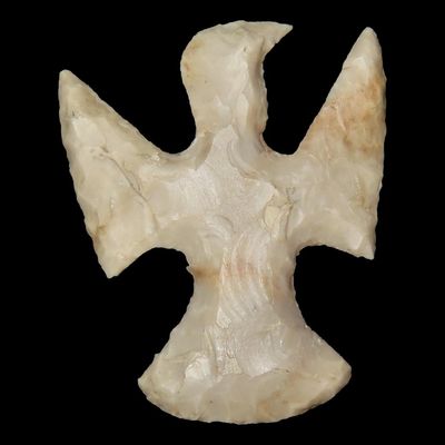 Sale Photo Thumbnail #346: Vintage Two-Headed Flint Thunderbird Bird Effigy, Reportedly Found in Missouri, Likely Contemporary
