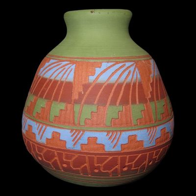 Sale Photo Thumbnail #298: 3 1/2" Navajo Hand-Etched Jar / Vase, Signed, Southwestern Pottery