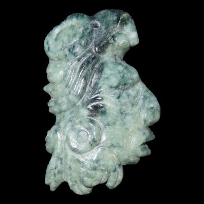 1 1/2" Pre-Columbian Mayan Human & Bird Effigy Pendant, Motley COA, Jade, Guatemala