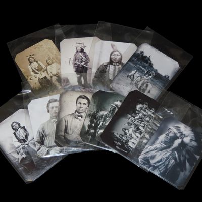 Sale Photo Thumbnail #703: Lot of 10 Vintage Metal Tintype-Style Photos of Native Americans