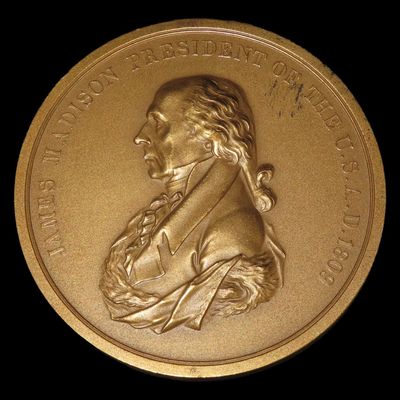 Sale Photo Thumbnail #435: 3" Vintage James Madison Indian Peace Medal